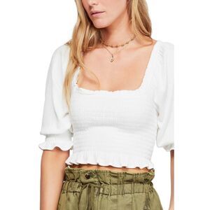 Free People Brenyce Smocked Crop Top White Size Small